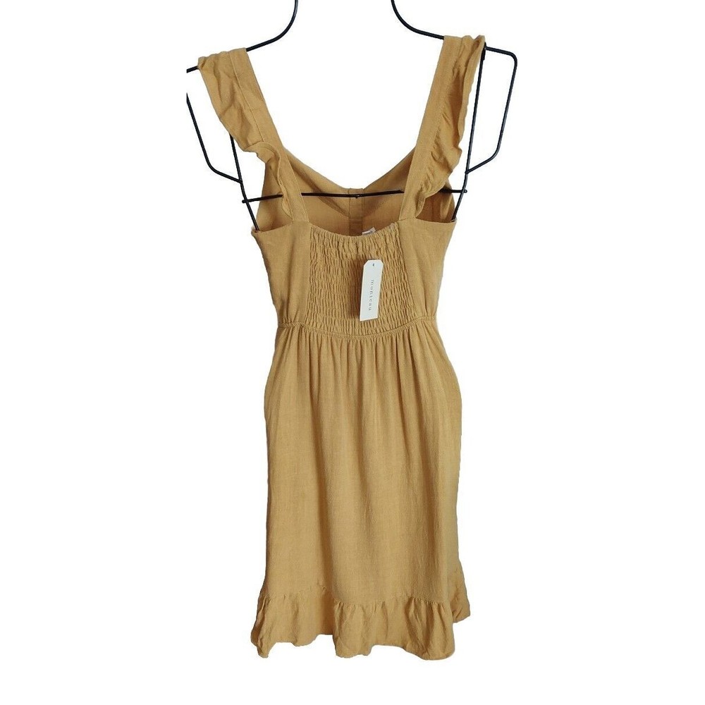 Monteau Linen Blend Midi Dress Ruffled Hem And Sleeves XS NWT - Picture 2 of 10